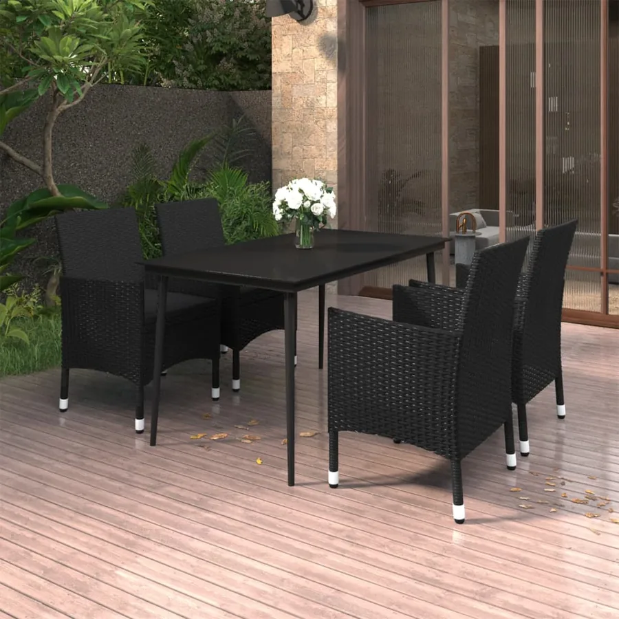 Ensemble à manger de jardin coussins 5 pcs Résine tressée Verre