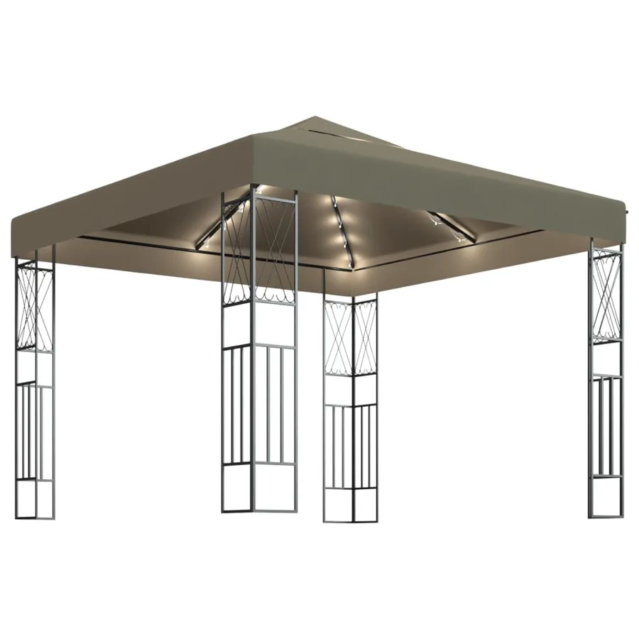Tonnelle avec guirlande lumineuse à LED 3x3 m Taupe Tissu - 2