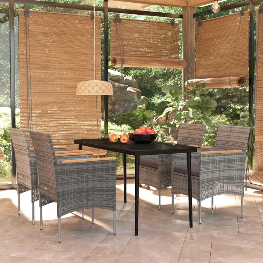 Ensemble à manger de jardin et coussins 5pcs Gris/noir