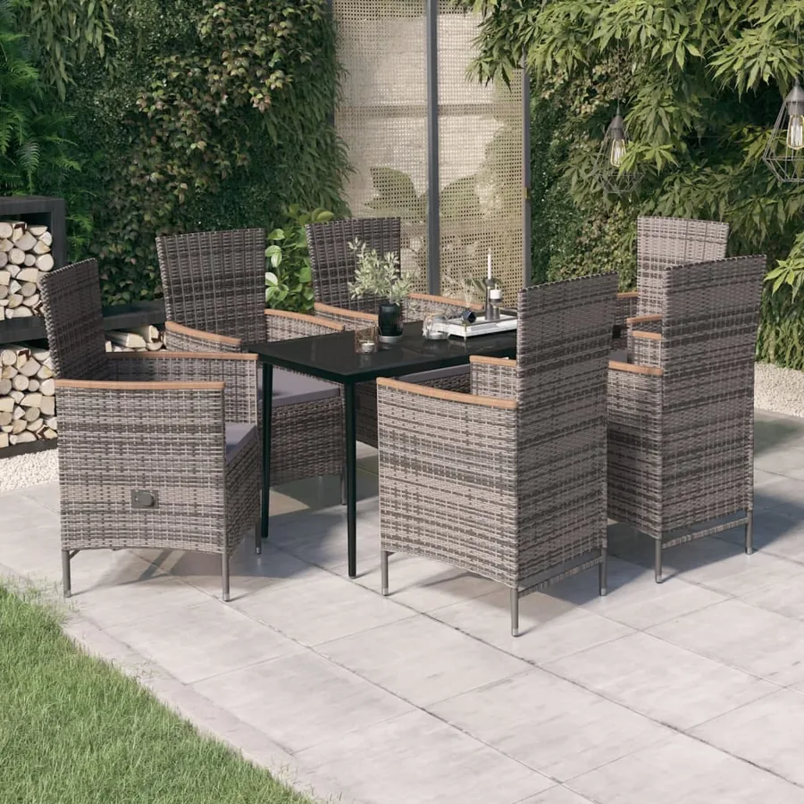 Ensemble à manger de jardin avec coussins 7 pcs Gris