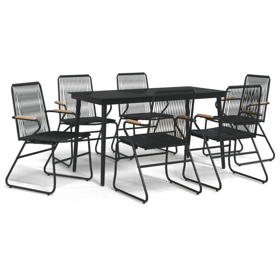 Ensemble à manger de jardin 7 pcs Noir Rotin PVC - 2
