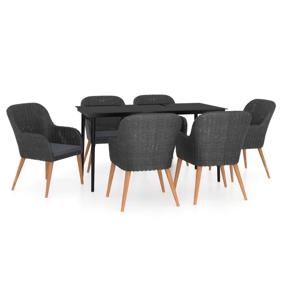 Ensemble à manger de jardin avec coussins 7 pcs Noir - 2