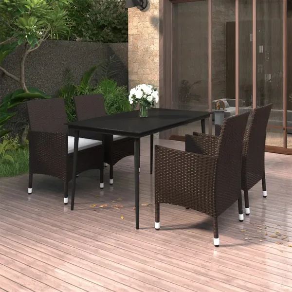 Ensemble à manger de jardin coussins 5 pcs Résine tressée Verre