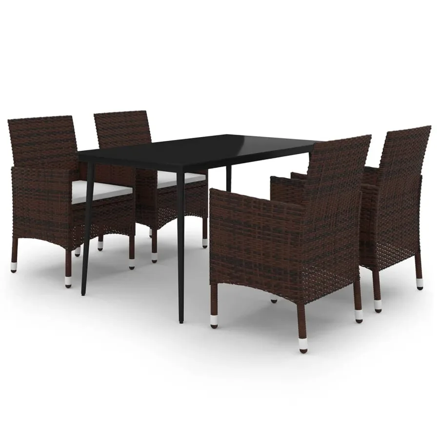 Ensemble à manger de jardin coussins 5 pcs Résine tressée Verre - 2