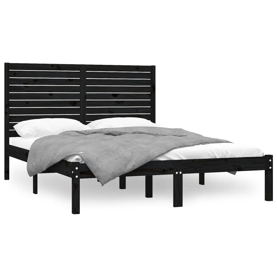 Cadre de lit sans matelas noir 150x200 cm bois massif - 2