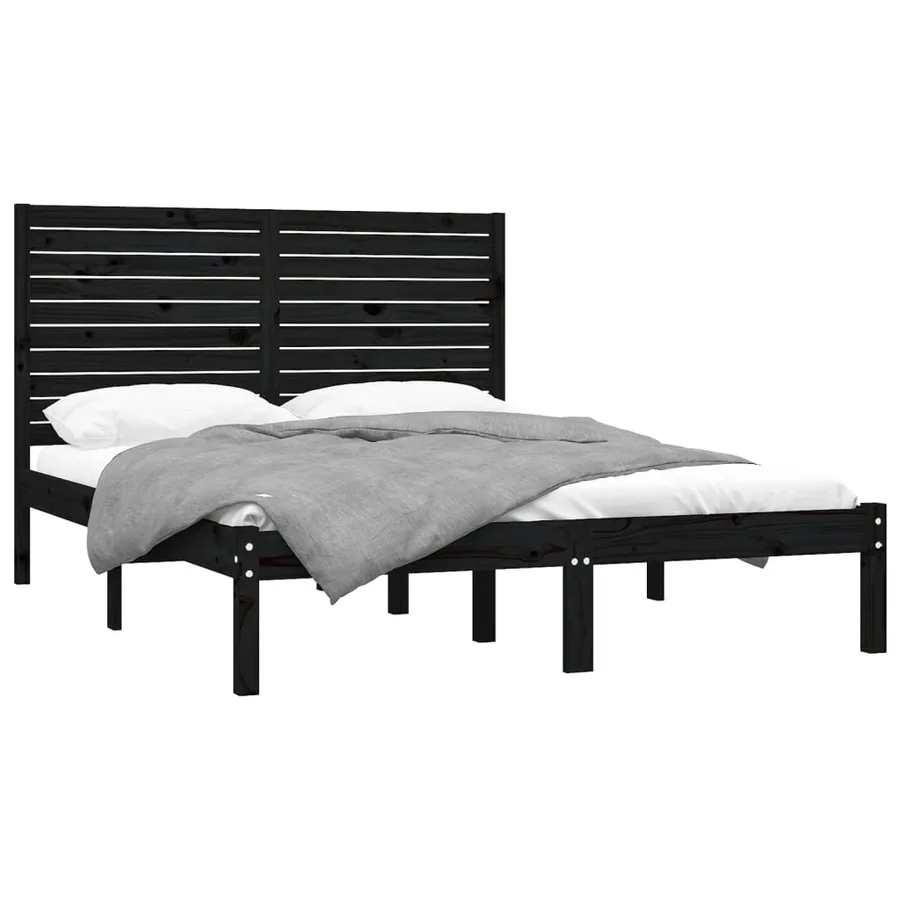 Cadre de lit sans matelas noir 150x200 cm bois massif - 3