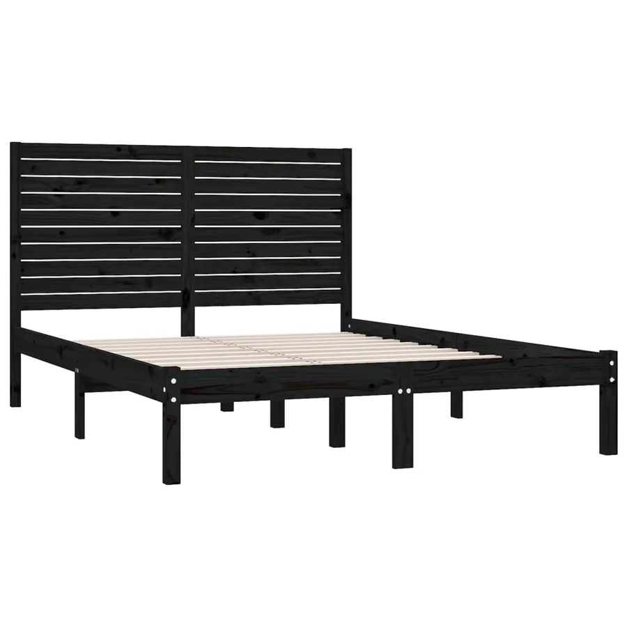 Cadre de lit sans matelas noir 150x200 cm bois massif - 4