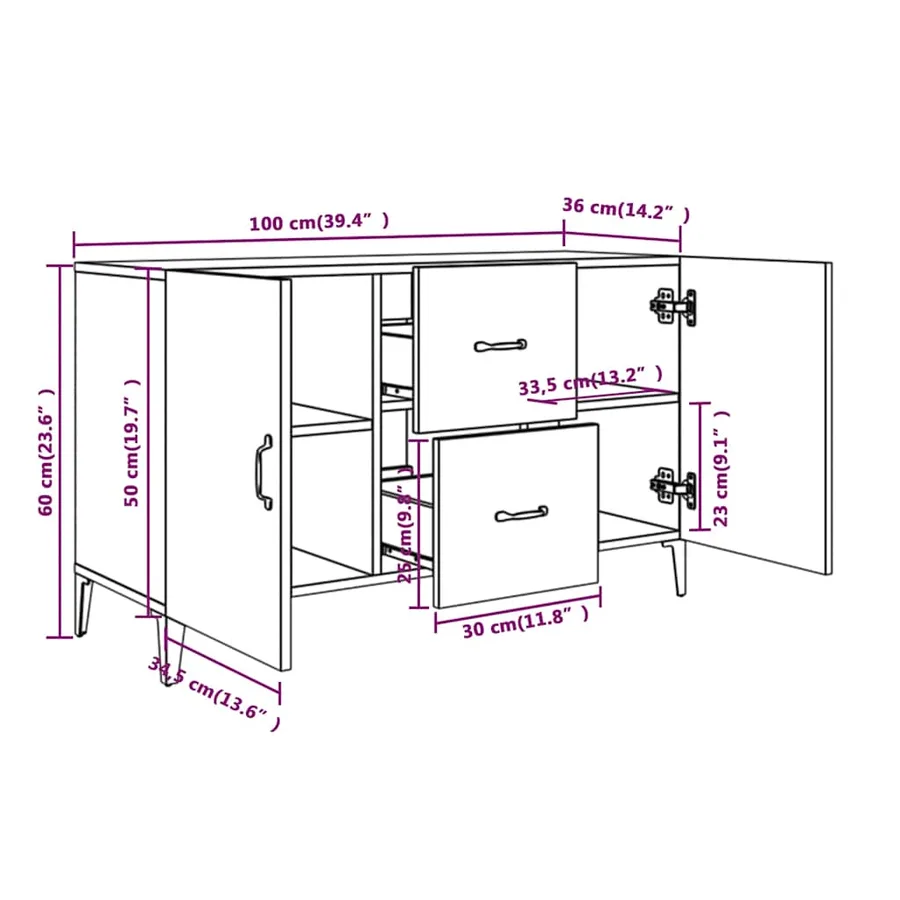 Buffet blanc 100x36x60 cm bois d'ingénierie - 8