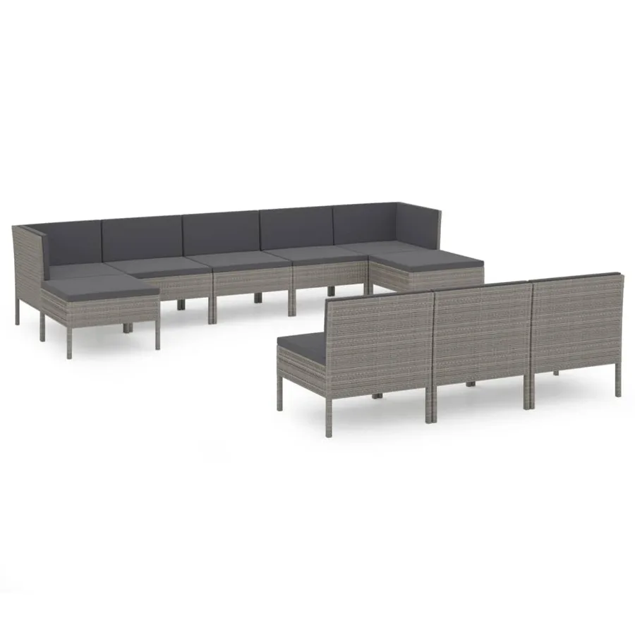 Salon de jardin 10 pcs avec coussins Résine tressée Gris - 2