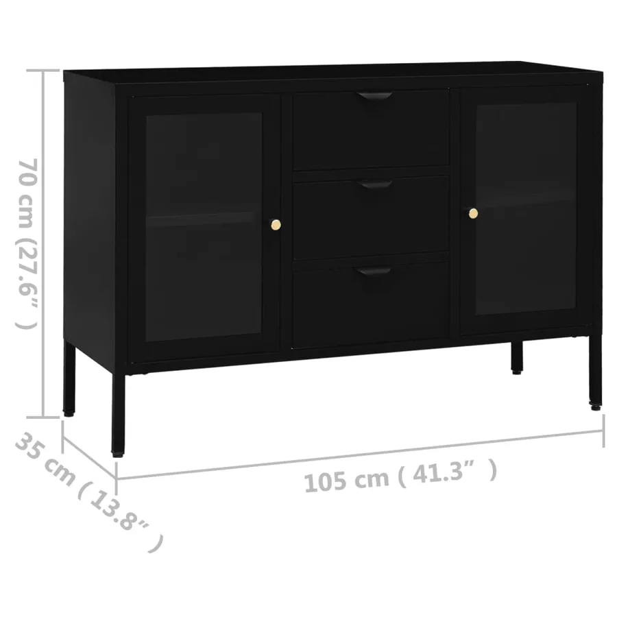 Buffet Noir 105x35x70 cm Acier et verre trempé - 11
