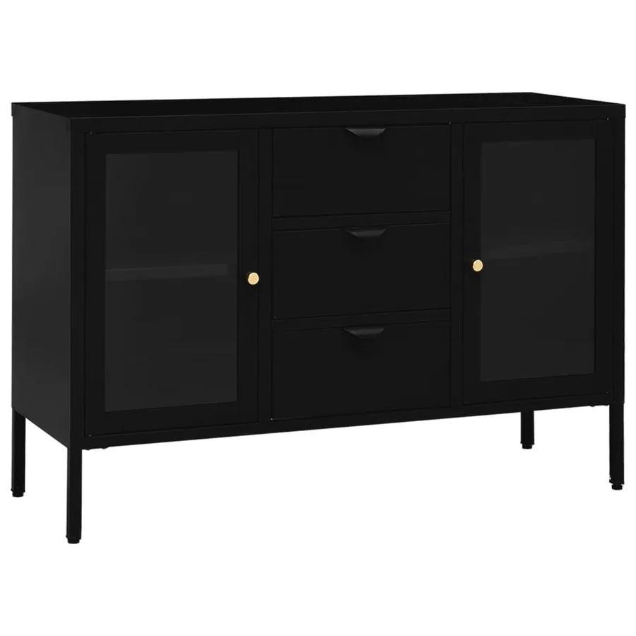 Buffet Noir 105x35x70 cm Acier et verre trempé - 2