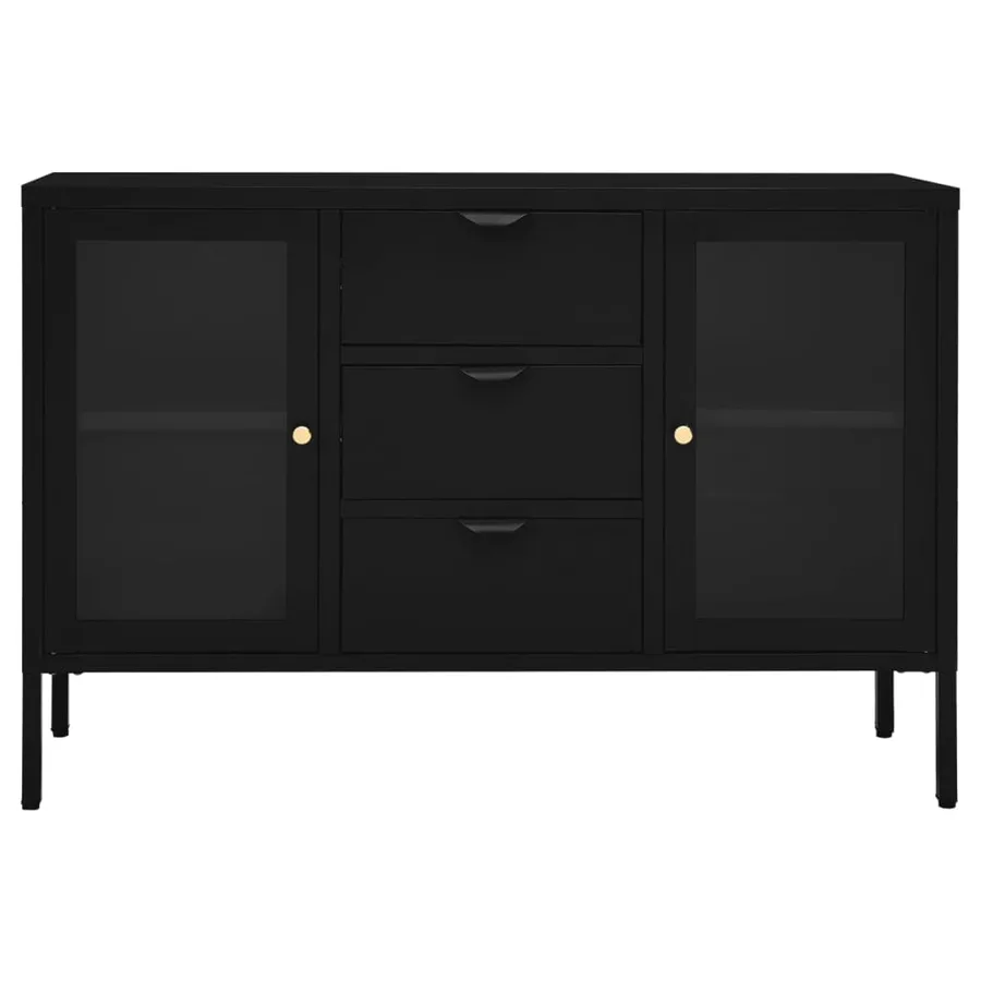 Buffet Noir 105x35x70 cm Acier et verre trempé - 3