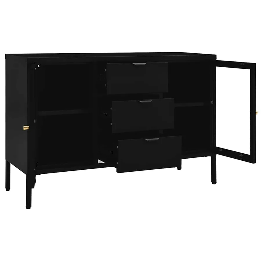 Buffet Noir 105x35x70 cm Acier et verre trempé - 6