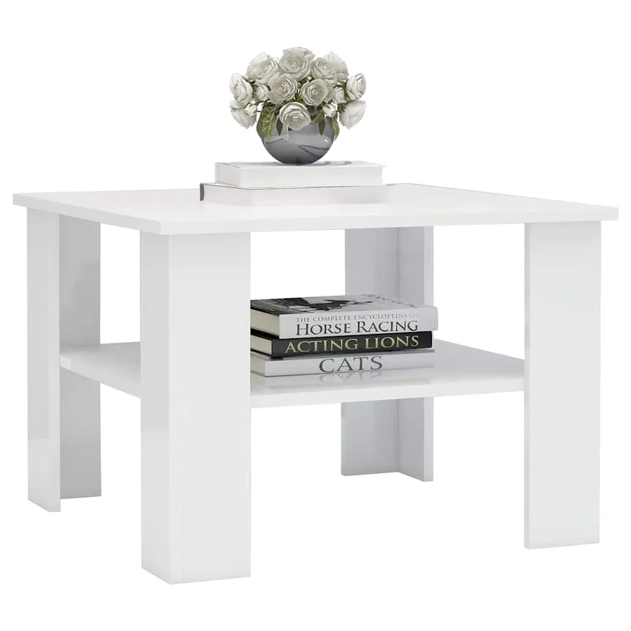 Table basse Blanc brillant 60x60x42 cm Bois d’ingénierie - 3