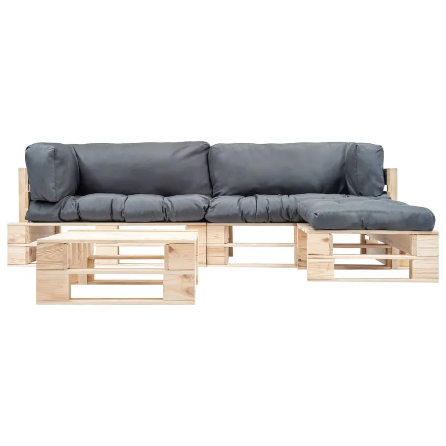 Salon de jardin palette 4 pcs avec coussins gris bois - 2