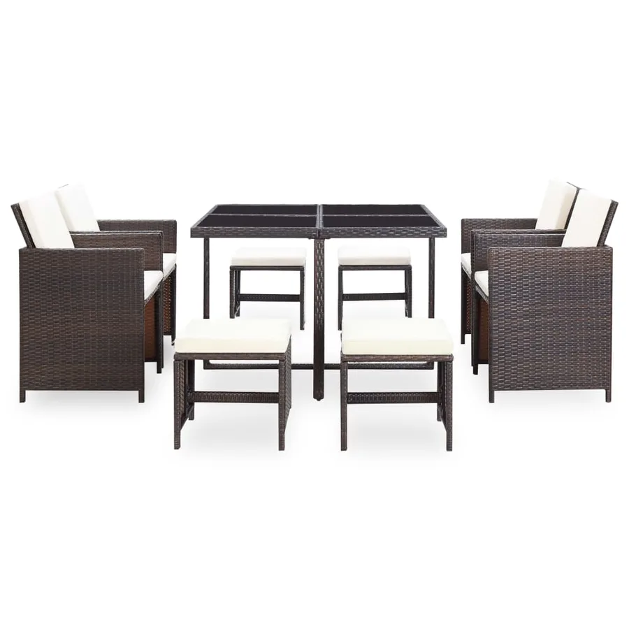 Ensemble à manger d'extérieur avec coussins 9pcs Résine tressée - 2