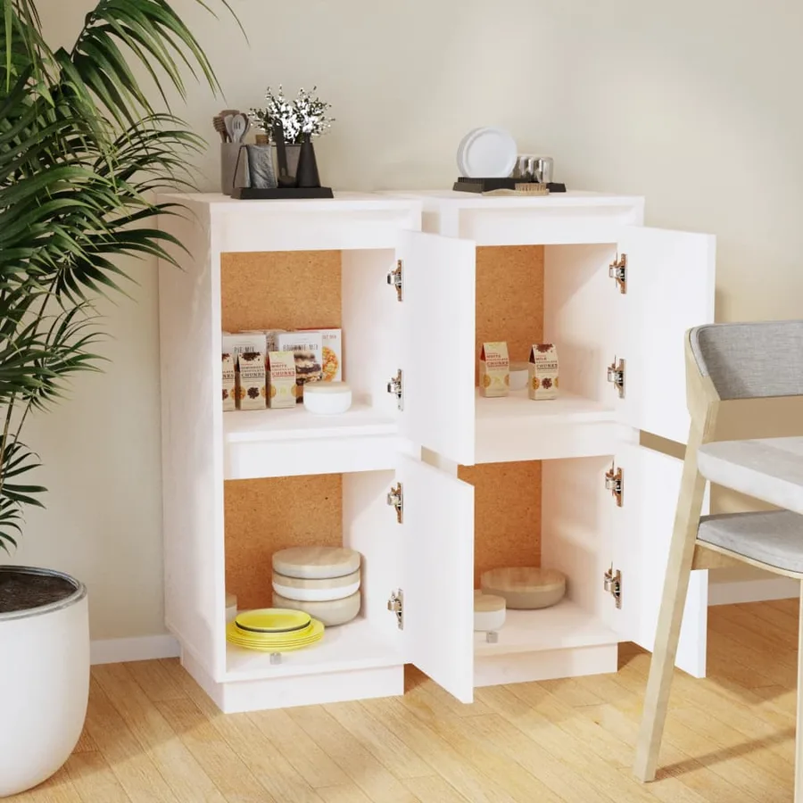 Buffets 2 pcs Blanc 31,5x34x75 cm Bois massif de pin - 3