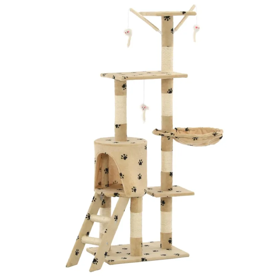 Arbre à chat avec griffoir en sisal 138cm Beige Motif de pattes - 2
