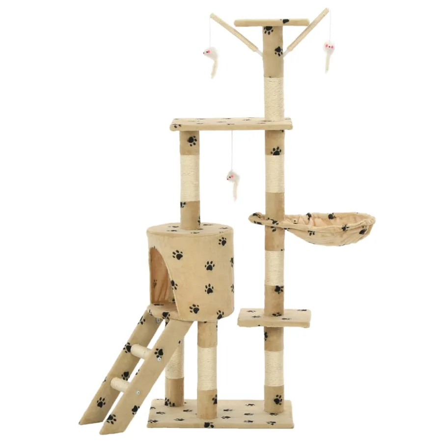 Arbre à chat avec griffoir en sisal 138cm Beige Motif de pattes - 3