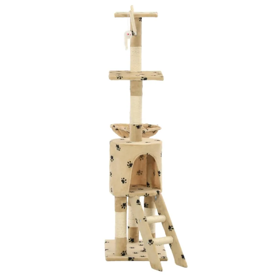 Arbre à chat avec griffoir en sisal 138cm Beige Motif de pattes - 4