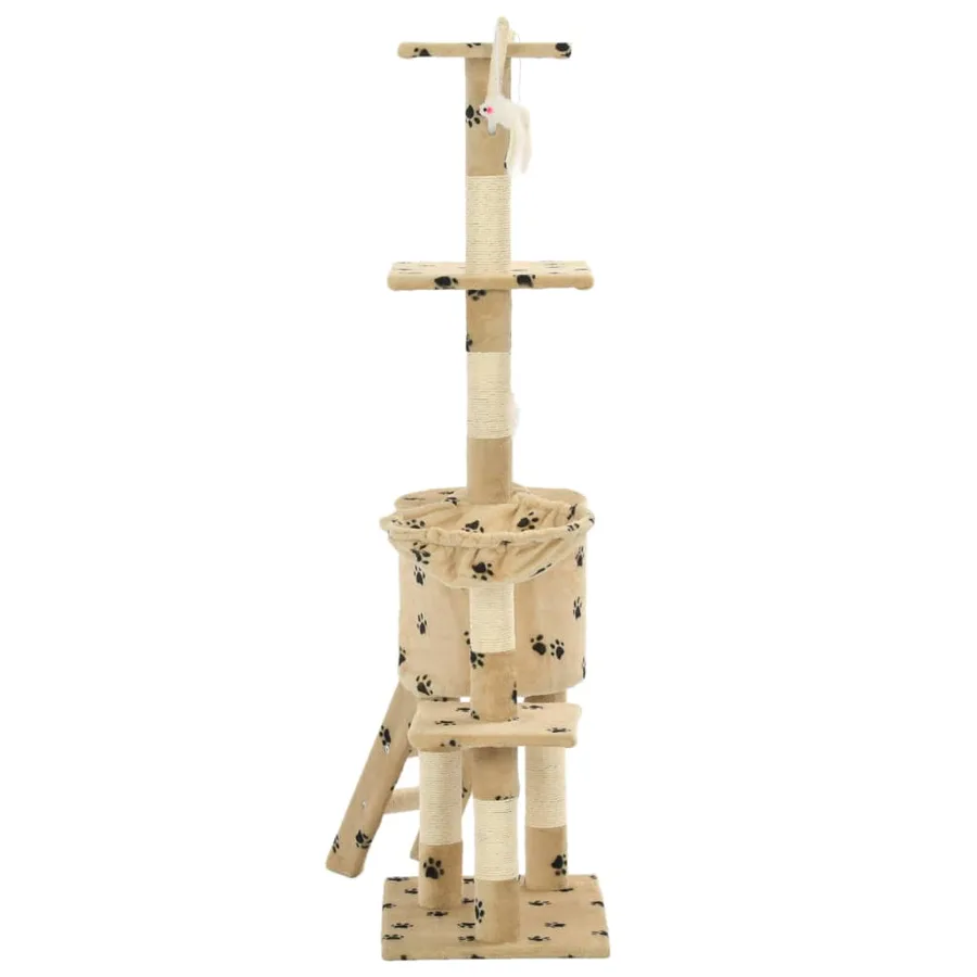 Arbre à chat avec griffoir en sisal 138cm Beige Motif de pattes - 5