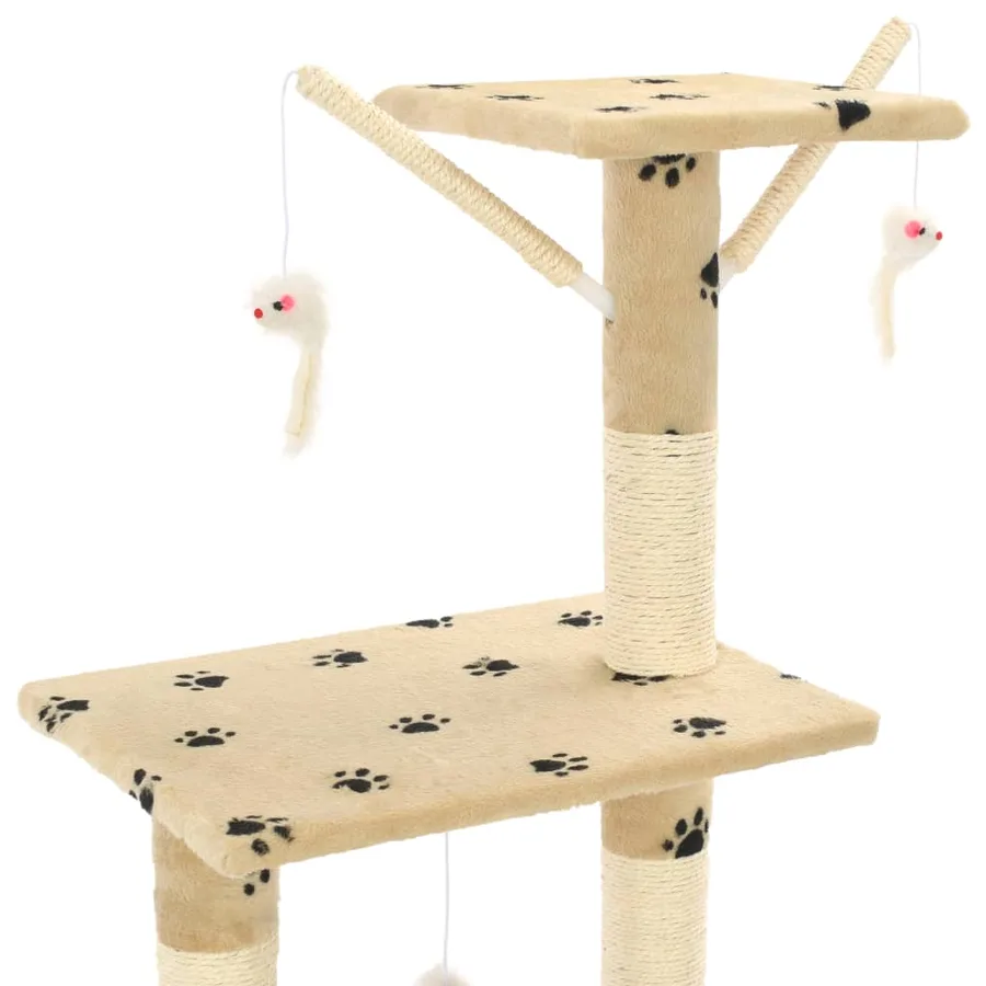 Arbre à chat avec griffoir en sisal 138cm Beige Motif de pattes - 6
