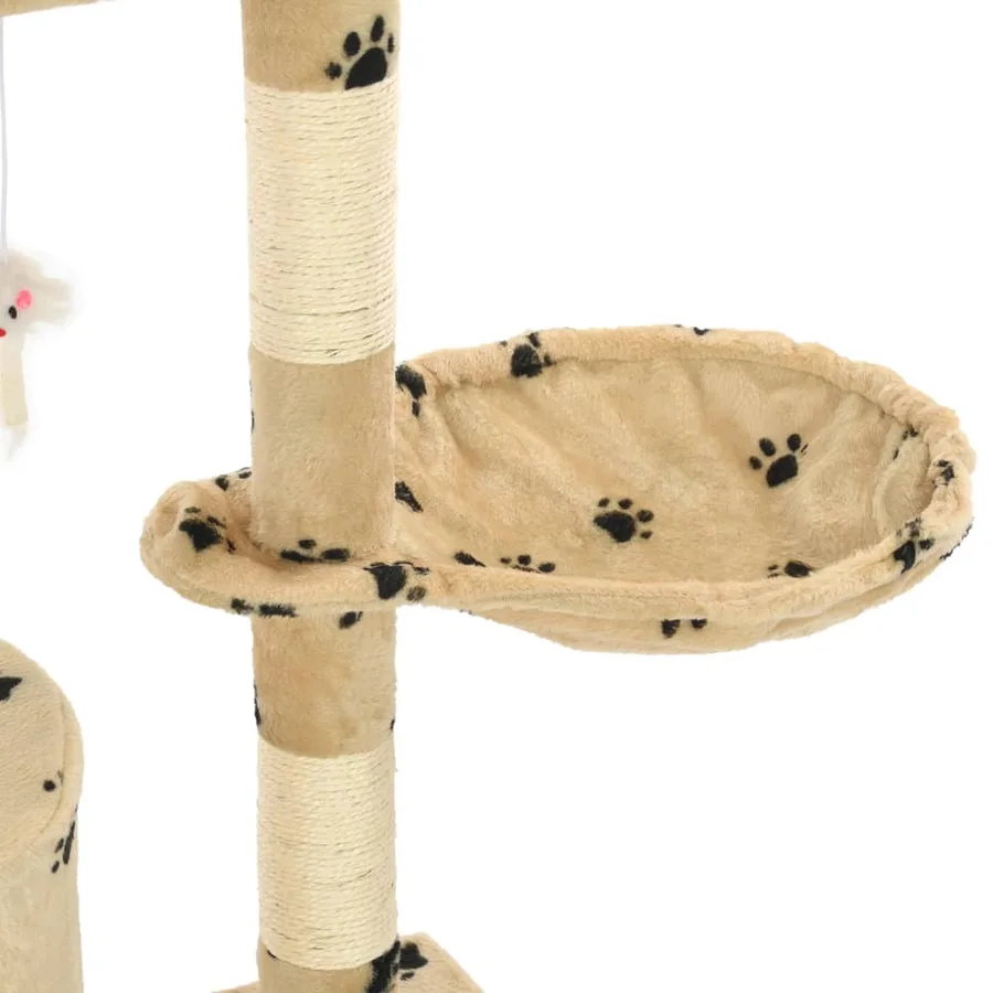 Arbre à chat avec griffoir en sisal 138cm Beige Motif de pattes - 7
