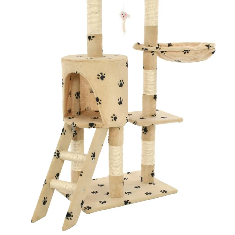 Arbre à chat avec griffoir en sisal 138cm Beige Motif de pattes - 8