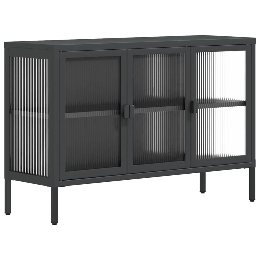 Buffet noir 105x35x70 cm verre et acier - 2