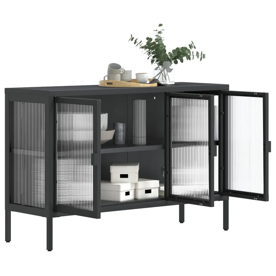 Buffet noir 105x35x70 cm verre et acier - 4
