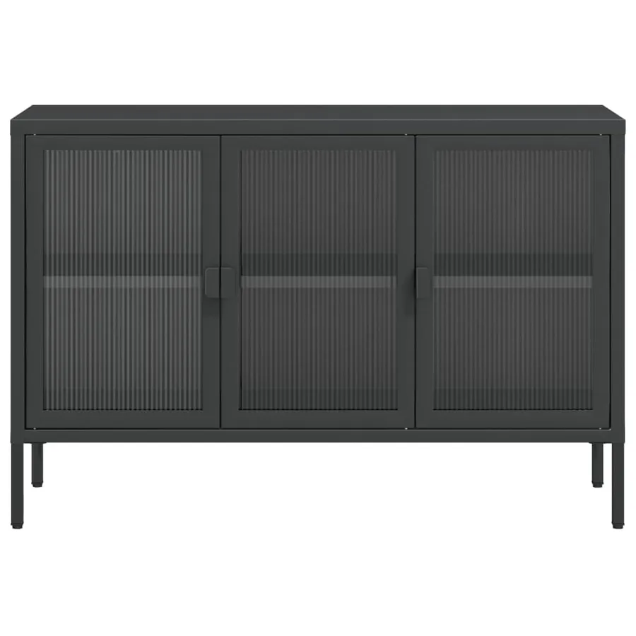 Buffet noir 105x35x70 cm verre et acier - 5