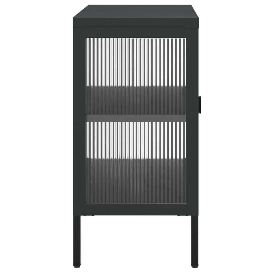 Buffet noir 105x35x70 cm verre et acier - 6