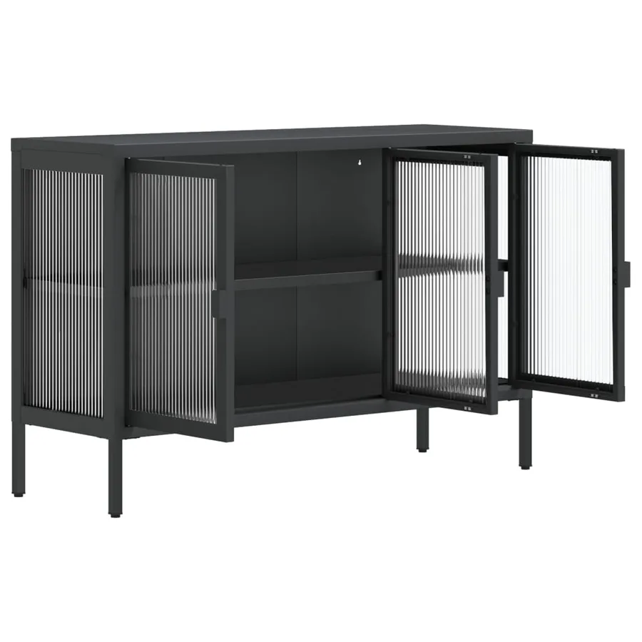 Buffet noir 105x35x70 cm verre et acier - 7