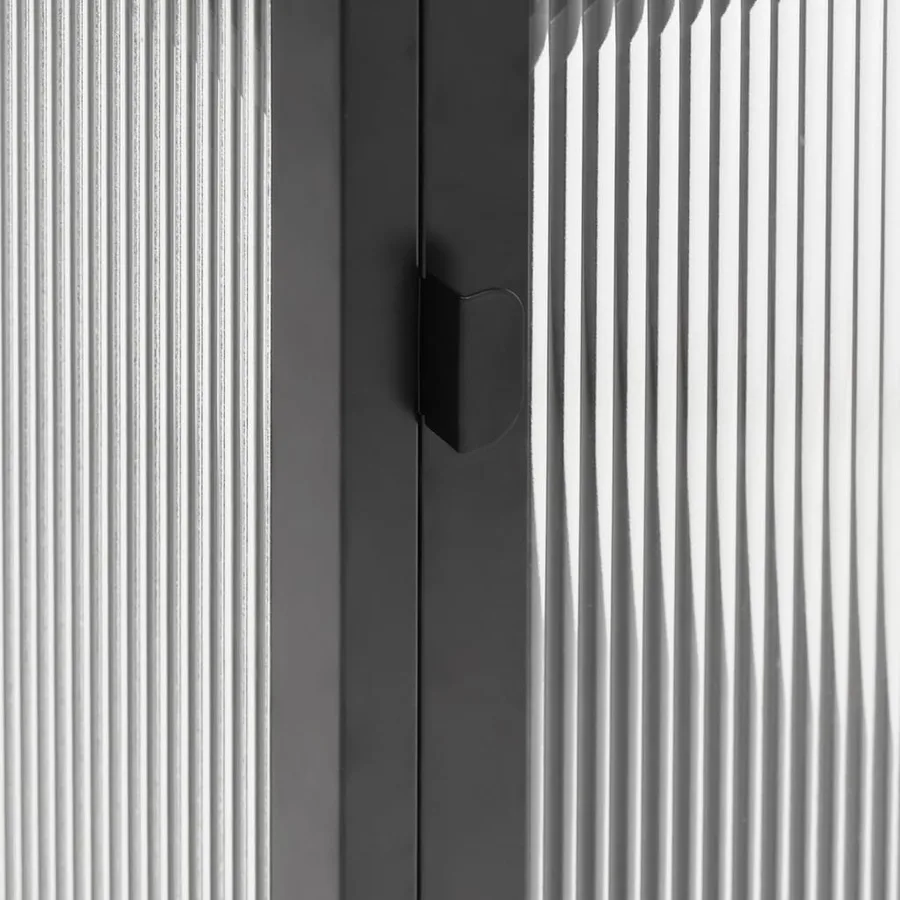 Buffet noir 105x35x70 cm verre et acier - 9