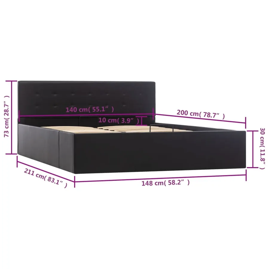 Cadre de lit avec rangement hydraulique 140x200 cm similicuir - 10