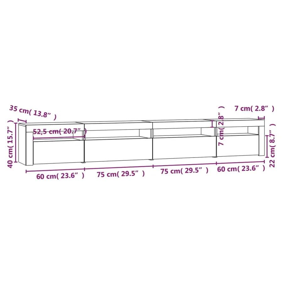 Meuble TV avec lumières LED Blanc 270x35x40 cm - 12