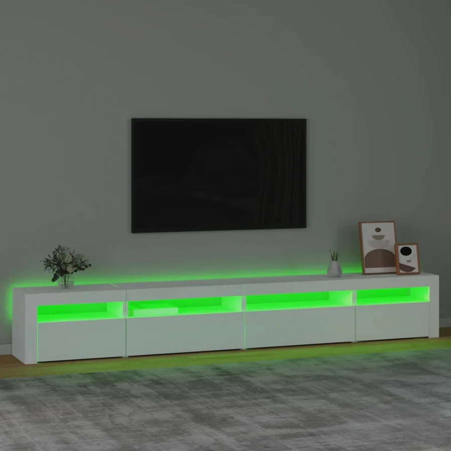 Meuble TV avec lumières LED Blanc 270x35x40 cm - 4