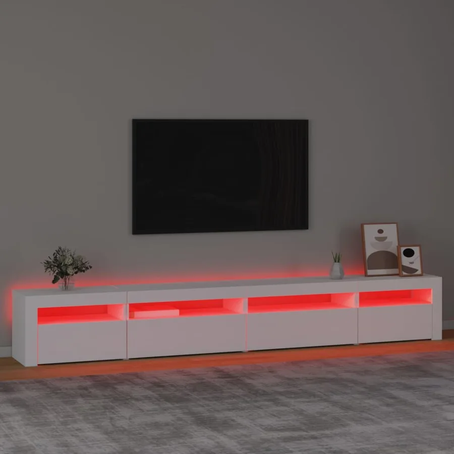 Meuble TV avec lumières LED Blanc 270x35x40 cm - 5