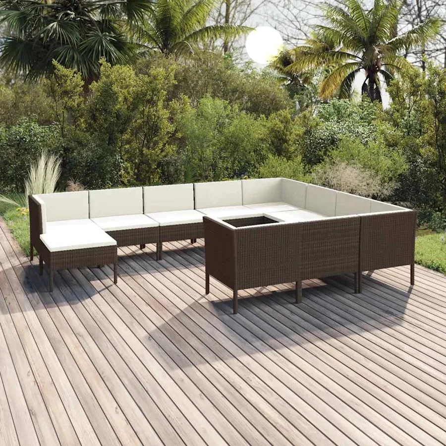 Salon de jardin 11 pcs avec coussins Résine tressée Marron