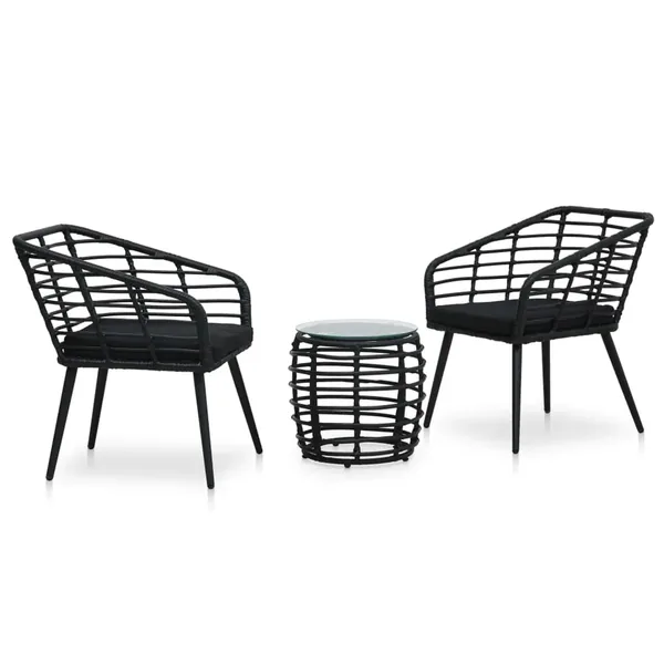 Ensemble de bistro 3 pcs Résine tressée Noir