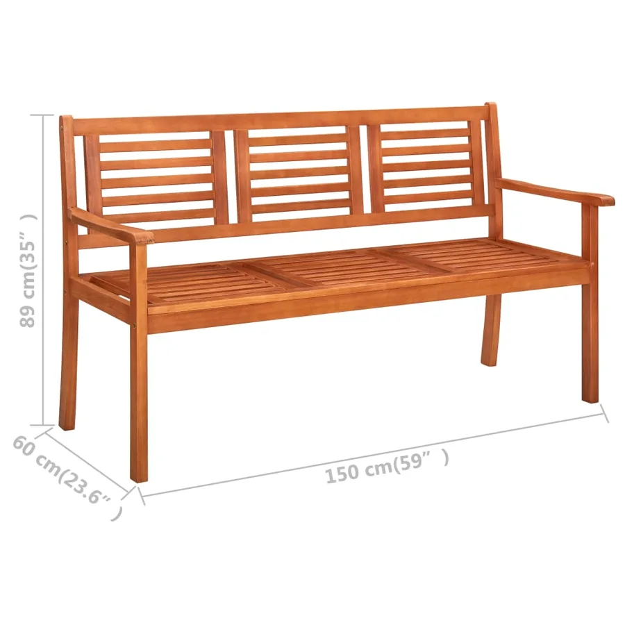 Banc de jardin 3 places 150 cm Bois d'eucalyptus solide - 7