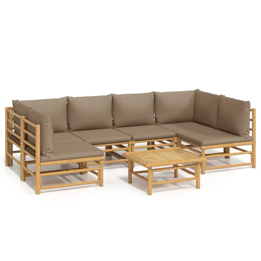 Salon de jardin 7 pcs avec coussins taupe bambou - 2