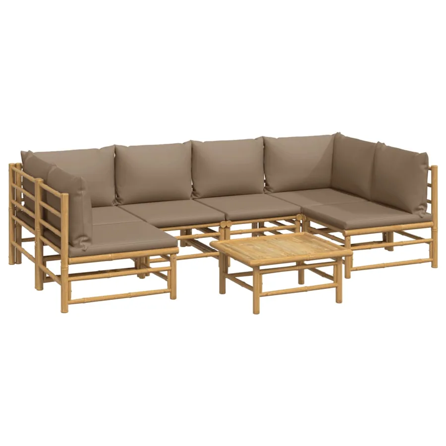 Salon de jardin 7 pcs avec coussins taupe bambou - 3