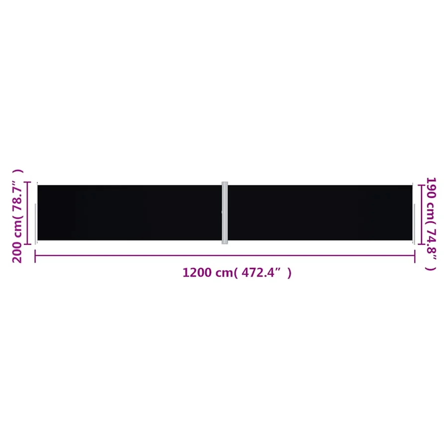 Auvent latéral rétractable Noir 200x1200 cm - 8