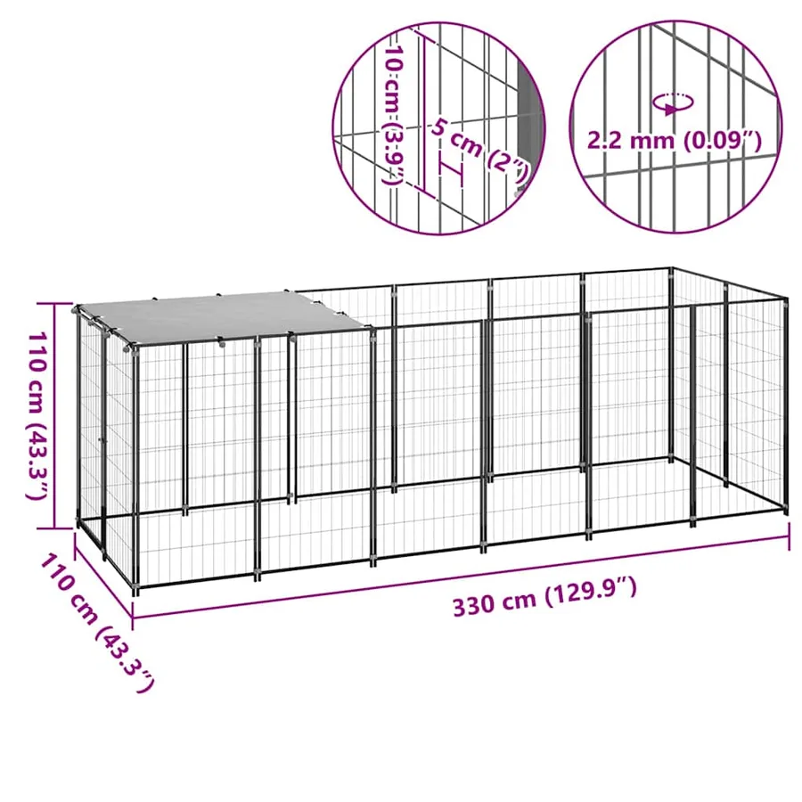 Chenil Noir 330x110x110 cm Acier - 8