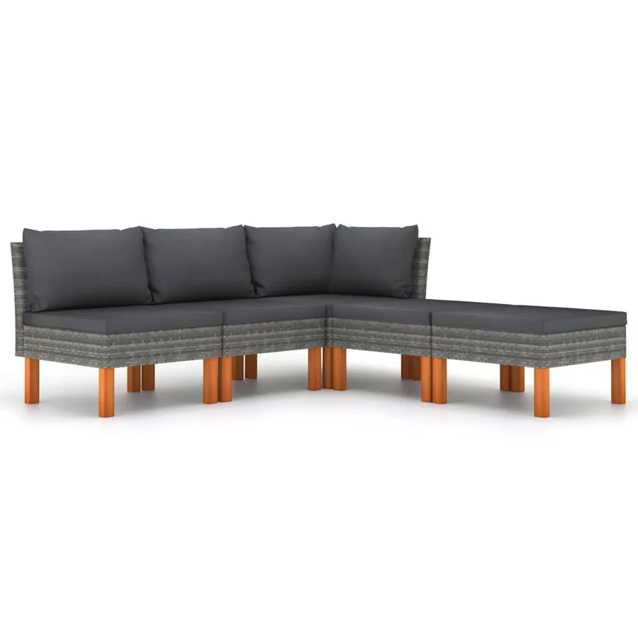 Salon de jardin 5 pcs avec coussins Résine tressée Gris - 2