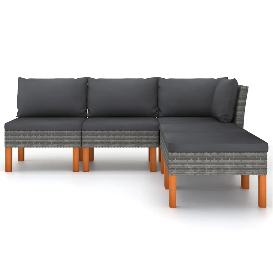 Salon de jardin 5 pcs avec coussins Résine tressée Gris - 3