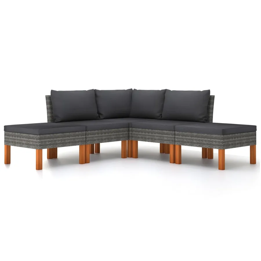 Salon de jardin 5 pcs avec coussins Résine tressée Gris - 4