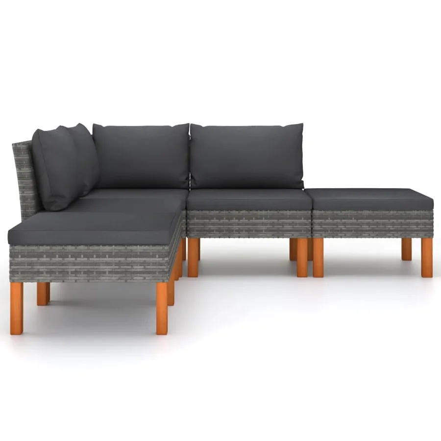 Salon de jardin 5 pcs avec coussins Résine tressée Gris - 5