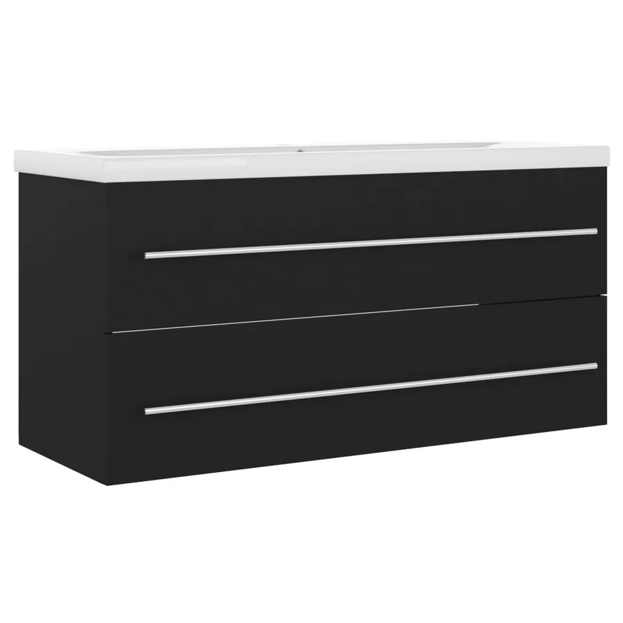 Armoire d'évier avec lavabo intégré Noir Aggloméré - 2